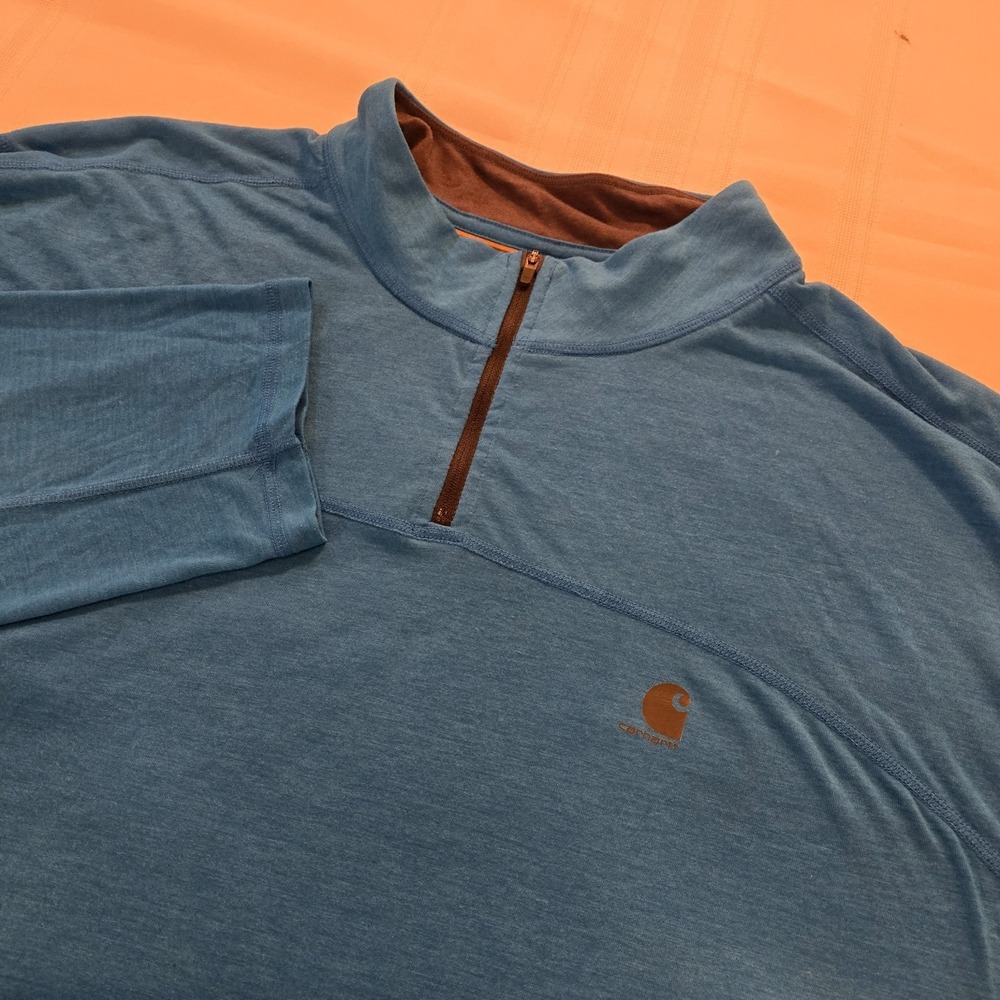 Carhartt  Active Quarter Zip Fitted Pullover Mens Size XL Blue Logo - Picture 2 of 8